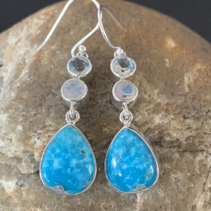 Navajo Blue Kingman Turquoise Earrings | Sterling Silver | Authentic Native American Handmade | 12033