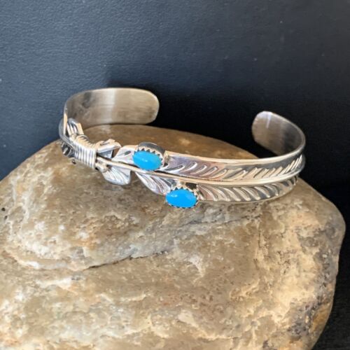 Navajo Blue Kingman Turquoise Cuff Bracelet | Sterling Silver | Authentic Native American Handmade | 12877