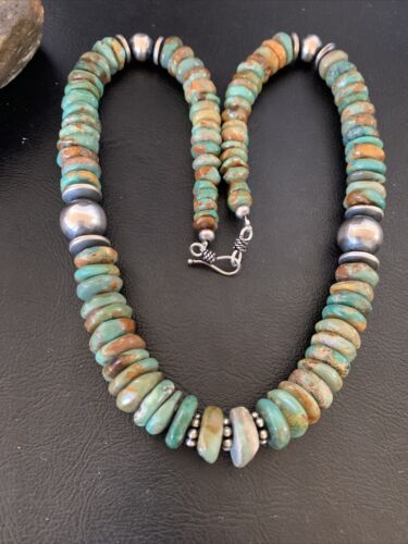 Navajo Pearls Green Turquoise Necklace | Sterling Silver | Authentic Native American | 21" | 12329