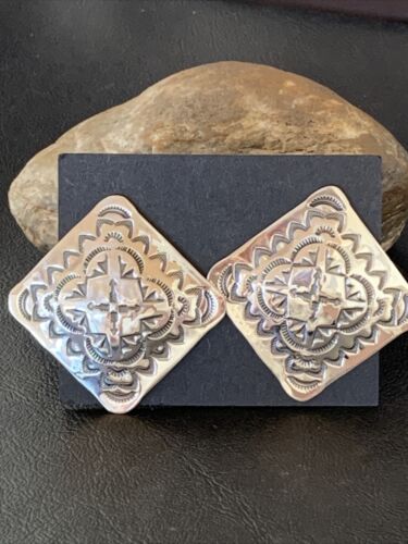 Southwestern Women's Navajo Stamped Earrings | Sterling Silver | Authentic Native American Handmade | 1675