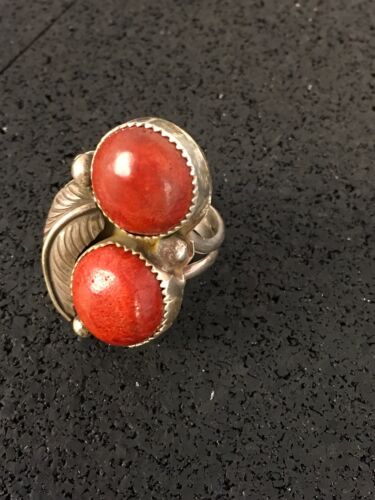 Navajo Apple Coral Sponge Ring | Sterling Silver Multi-Stone | Sz 9.25 | Native American Handmade |  8857