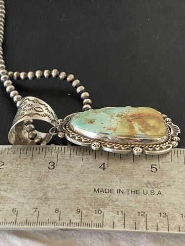 Navajo Royston Turquoise Pendant Necklace | Sterling Silver | Authentic Native American Handmade | 2129
