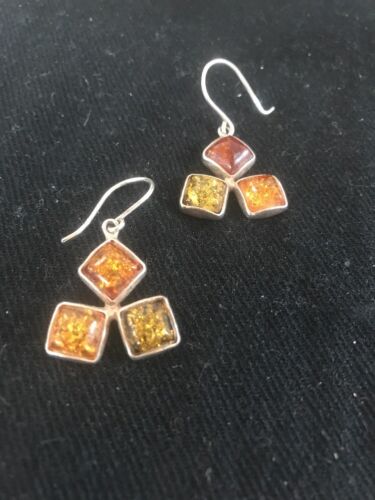 Southwestern Navajo Gold Amber Earrings | Sterling Silver Handmade | 1" | 13105