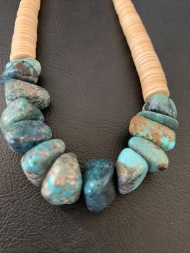 USA Handmade Shell & Turquoise Bead Pendant Necklace with Pearls | Authentic Native American | 20" | 12523