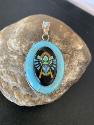 Zuni Multi-Stone Turquoise Pendant | Coral Onyx Inlay | Sterling Silver | Authentic Native American Handmade | 2029