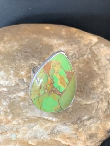 Navajo Green Mojave Turquoise Ring | Sterling Silver | Sz 8 | Authentic Native American Handmade | 11788