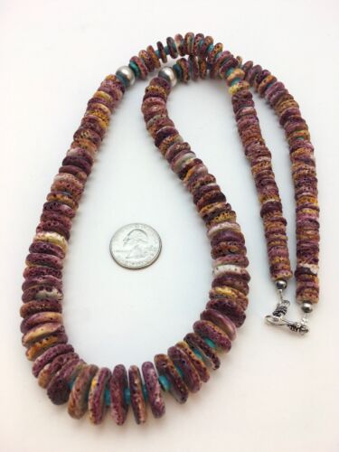 Navajo Purple Spiny Oyster & Turquoise Necklace | Sterling Silver | Authentic Native American | 32" | 8886