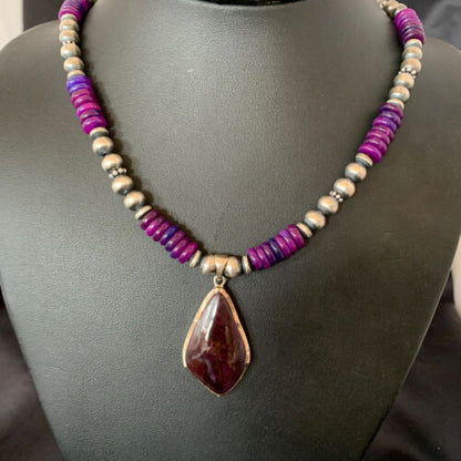 Navajo Pearls Purple Sugilite Necklace Pendant | Sterling Silver | Authentic Native American Handmade | 10328