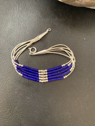 Stabilized Lapis Heishi Bracelet | 5-Strand Sterling Liquid Silver | 7.25" | 12639