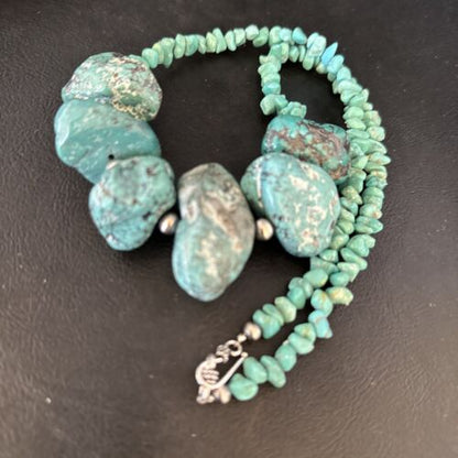 Navajo Chunky Blue Turquoise Necklace | Sterling Silver | Authentic Native American Handmade | 20" | 14413
