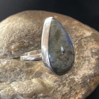 Native American Navajo Labradorite Stone Ring | Sterling Silver | Sz 8.5 | 11452