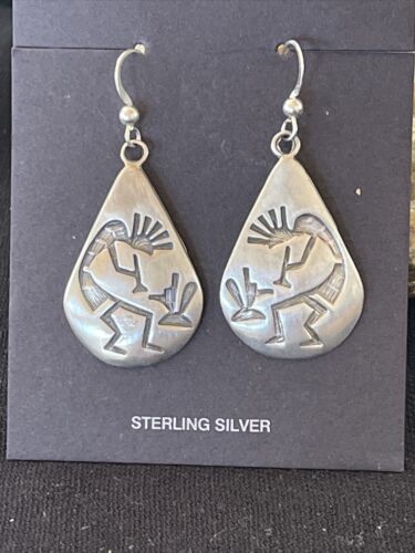 Handmade Sterling Silver Kokopelli Dangle Earrings | Authentic Native American Hopi Design | 01502 - Masha USA