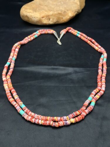Southwestern Shell Turquoise Necklace | 2-Strand Sterling Silver | 27" | 2916