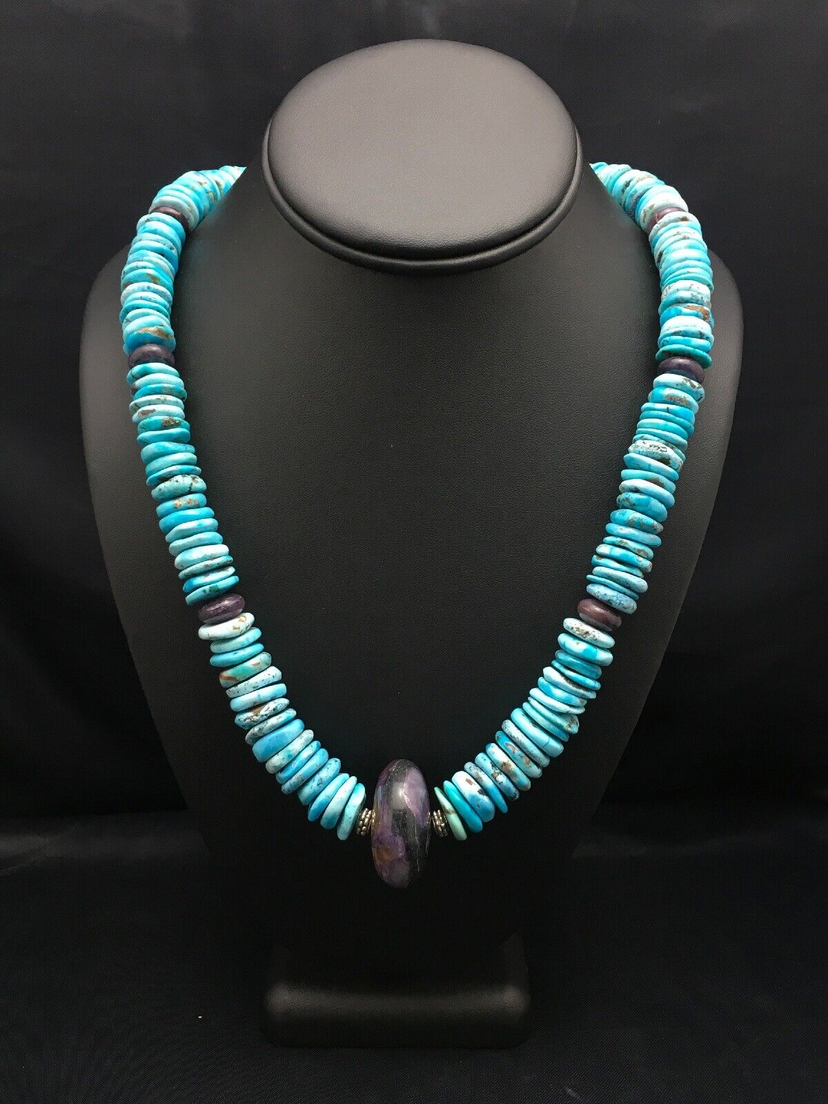 Navajo Sugilite & Turquoise Pendant Necklace | Sterling Silver | Authentic Native American Handmade | 21" | 3086