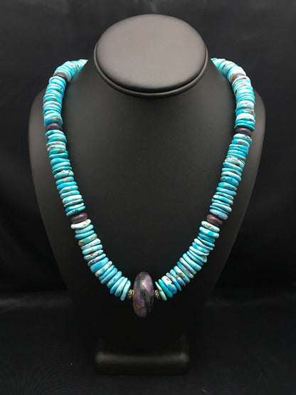Navajo Sugilite & Turquoise Pendant Necklace | Sterling Silver | Authentic Native American Handmade | 21" | 3086