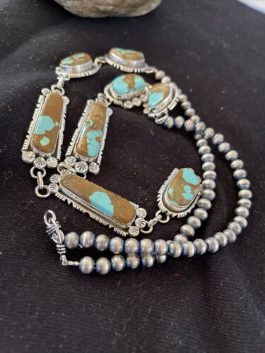 Navajo Turquoise #8 Lariat Necklace | Authentic Native American Sterling Silver | Handmade | 1110