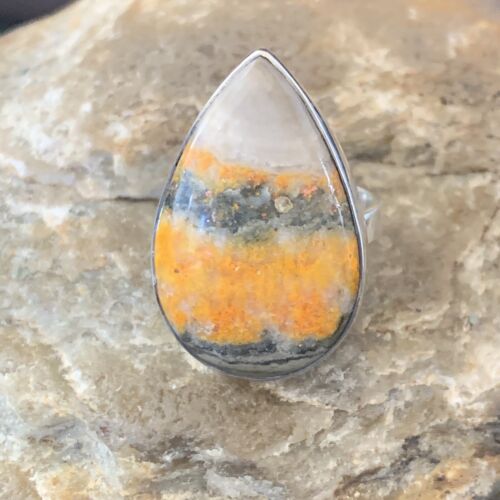 Navajo Yellow Bumble Bee Jasper Ring | Sterling Silver | Sz 8 | 11546