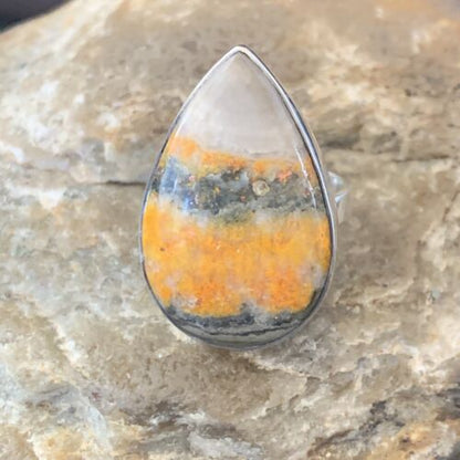 Navajo Yellow Bumble Bee Jasper Ring | Sterling Silver | Sz 8 | 11546