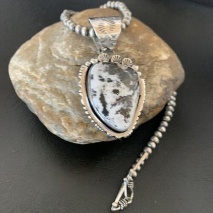 Men's Navajo White Buffalo Turquoise Pendant | Sterling Silver | Authentic Native American Handmade | 11844