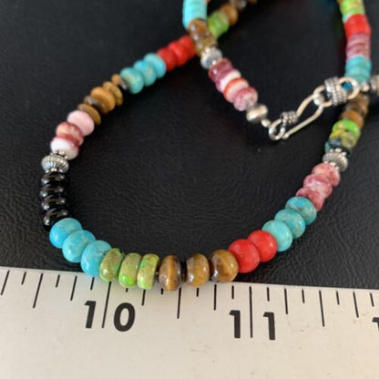 Multi-Color Turquoise Necklace | Sterling Silver | 20" | Authentic Native American Handmade | 13557