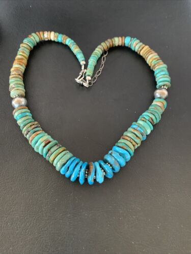 Navajo Blue Green Turquoise Necklace | Sterling Silver | Authentic Native American | 20" | 10217