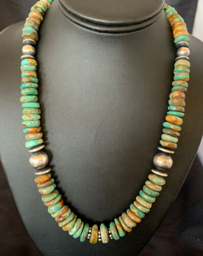 Navajo Pearls Green Turquoise Necklace | Sterling Silver | Authentic Native American | 21" | 12329
