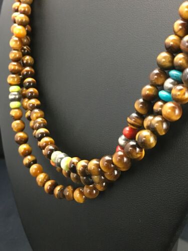 Southwestern Turquoise & Tiger's Eye Necklace | 3 Strand | Sterling Silver | 2616
