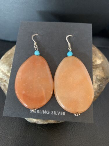 Navajo Tan Jasper and Blue Turquoise Earrings | Sterling Silver | Authentic Native American Handmade | 13103