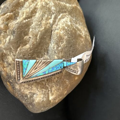 Navajo Sterling Silver Blue Opal Inlay Pendant | Authentic Native American Jewelry | 12351