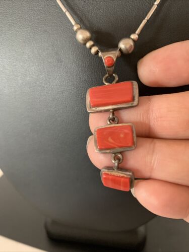 Native American Old Pawn Apple Coral Necklace | Sterling Silver | 19" | 02187