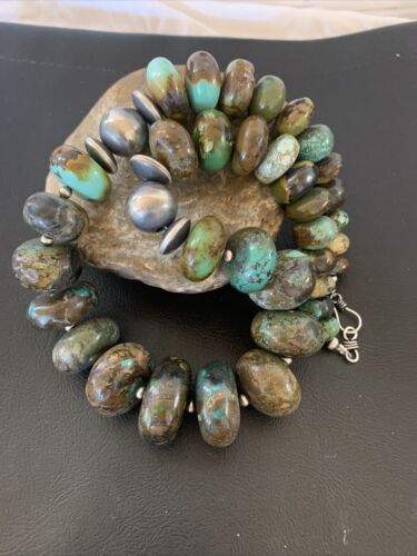 Navajo Pearl Jewelry | Graduated Sterling Silver Turquoise Necklace | Authentic Native American Handmade | 20" | 01753 - Masha USA