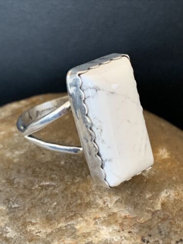 Navajo White Buffalo Turquoise Ring | Sterling Silver | Sz 10.5 | Authentic Native American Handmade | 1083