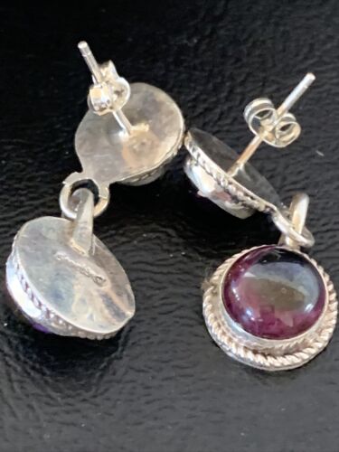 Navajo Purple Sugilite Post Dangle Earrings | Sterling Silver | Authentic Native American Handmade | 1598
