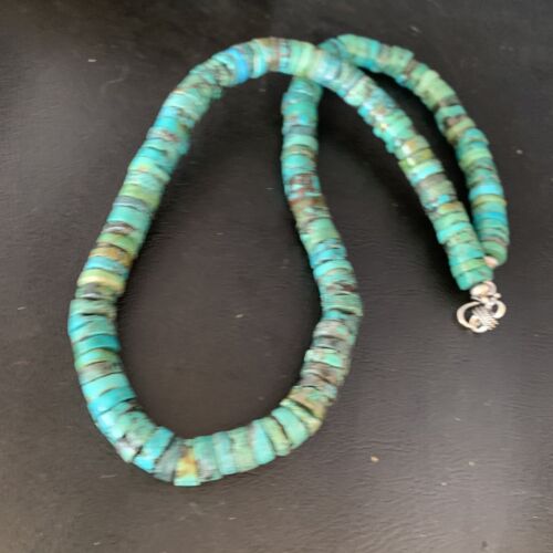 Turquoise Heishi Bead Necklace | 12mm | 20" | Sterling Silver | Native American Handmade | 13931