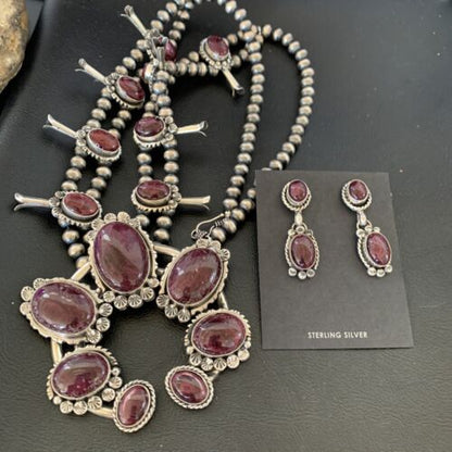 Navajo Purple Squash Blossom Naja Necklace Pendant | Sterling Silver Spiny | Authentic Native American Handmade | 12181