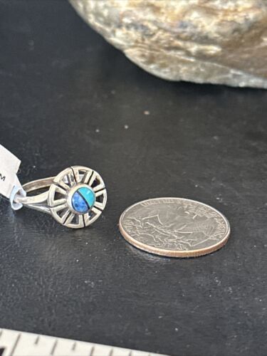 Southwestern Women's Navajo Blue Turquoise Lapis Inlay Ring | Sz 7.5 | 11194