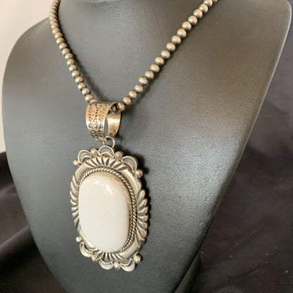 Men's Navajo White Buffalo Turquoise Pendant | Sterling Silver Necklace | Authentic Native American Handmade | 11591