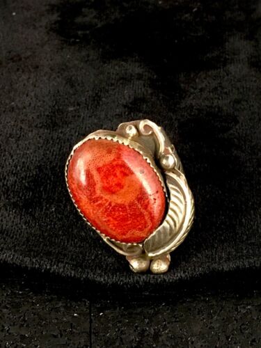 Native American Apple Coral Sponge Ring | Navajo Sterling Silver | Sz 10.5 | 8763 - Masha USA