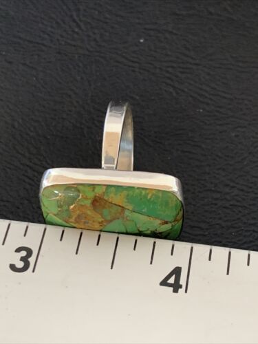 Adjustable Navajo Green Mojave Turquoise Ring | Sterling Silver | Sz 8 | Authentic Native American Handmade | 11785