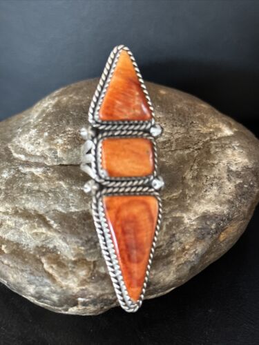 Navajo Orange Spiny Oyster Multi-Stone Ring | Authentic Native American Sterling Silver | Multi-Stone | Sz 7.5 | 14504