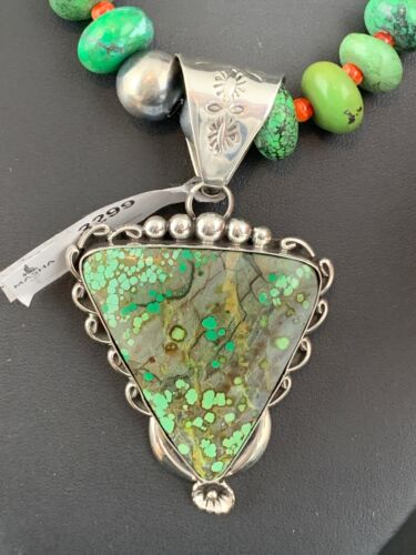 Spiderweb Turquoise Pendant | Spiny Beads | Navajo Sterling Necklace 21" | 4723
