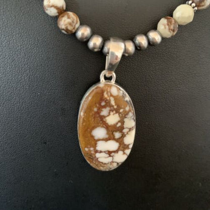 Navajo Wild Horse Turquoise Necklace Pendant | Sterling Silver | 21" | Authentic Native American Handmade | 13295