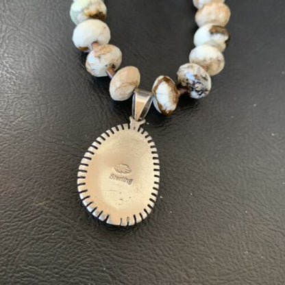 Navajo Native American Wild Horse Turquoise Pendant Necklace | Sterling Silver | 12387