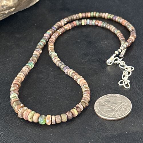 Native American Green Opal Necklace | Sterling Silver | Navajo | 18" | 14537