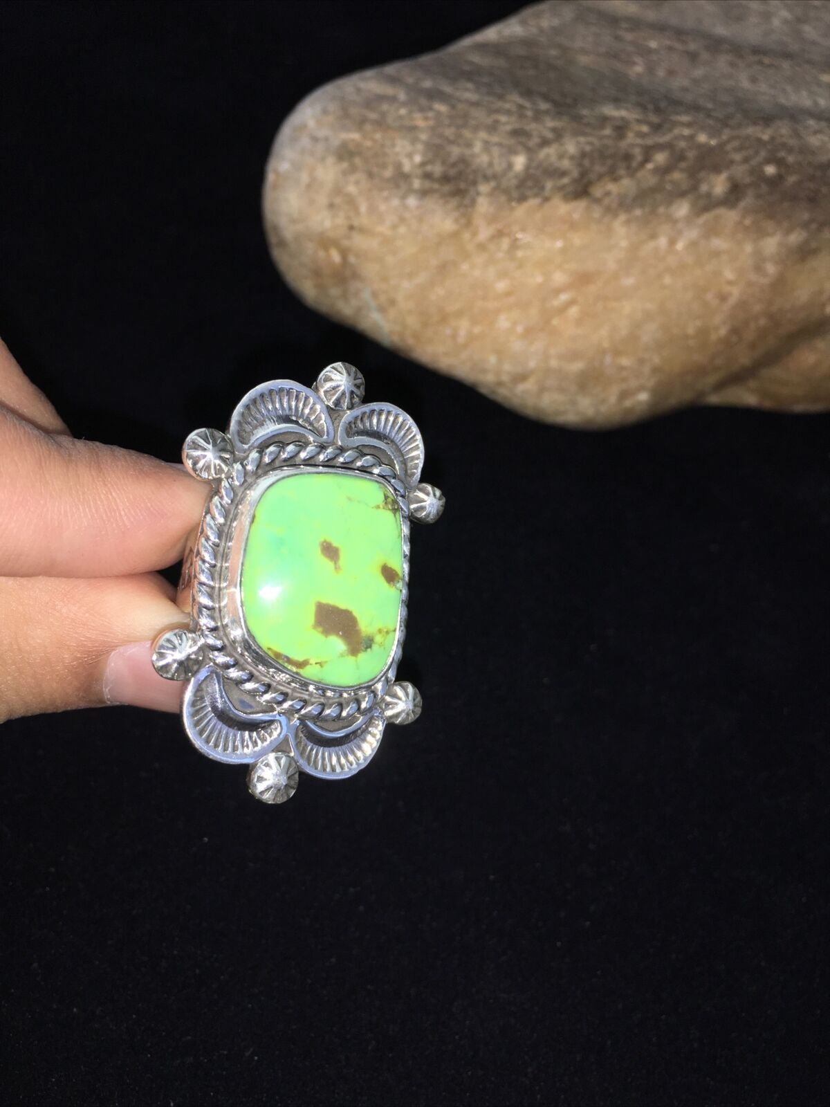 Native American Navajo Green Gaspeite Ring | Sterling Silver | Sz 6.5 | 1805