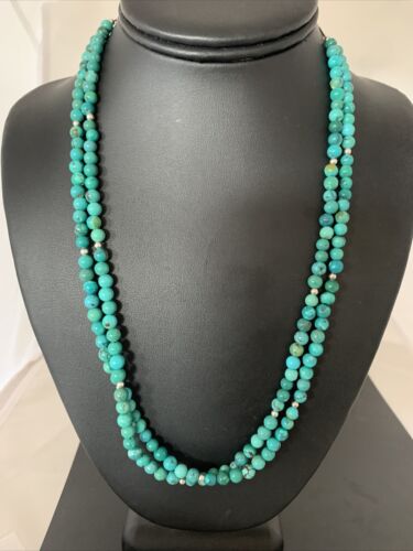 Navajo Sterling Heishi Blue Green Turquoise Bead Necklace Pendant | Authentic Native American Handmade | 02024