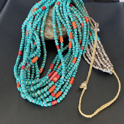 Southwestern Santo Domingo Coral Spiny Blue Turquoise Necklace | 38" | Authentic Native American Handmade | 12050