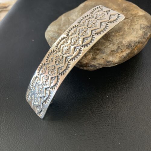 Southwestern Sterling Silver Stamped Navajo Hair Barrette | Handmade | 4" | 1213