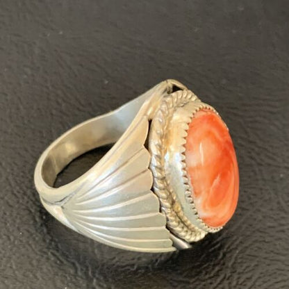 Native American Navajo Red Spiny Oyster Ring | Sterling Silver | Sz 10 | 11939