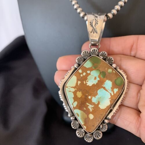 Navajo Royston Turquoise Pendant Men's Necklace | Sterling Silver | Native American Handmade | 10428